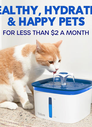 Veken Cat Water Fountain Filters, 8 Pack Replacement Filters & 8 Pack Replacement Pre-Filter Sponges Set for 50oz, 84oz, 95oz or 108oz Automatic Pet Fountain Dog Water Dispenser