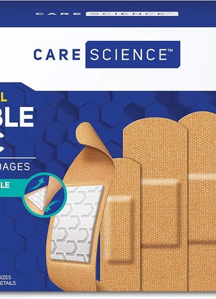 Care Science Fabric Adhesive Bandages, 200 ct Bulk Assorted Sizes | Flexible + Breathable Protection for First Aid and Wound Care