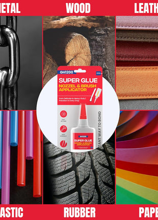 GH1200 (2-in-1) Super Glue with Brush Applicator & Nozzle, Mess Free Superglue Brush, Instant Never Dries, 3000 CPS Ca Glue, No Stain Clear Glue, Super Glue for Plastic, Rubber & More
