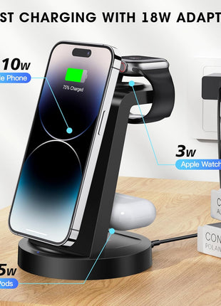 Anlmz 3 in 1 Charging Station for iPhone, Wireless Charger for iPhone 17 16e 16 15 14 13 12 11 X Pro Max & Apple Watch - Wireless Charging Station for AirPods 4 3 Pro