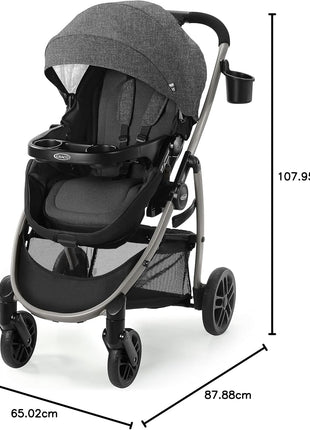Graco Modes Pramette Stroller, 3-in-1 Baby Stroller, 3 Modes: Infant Car Seat Carrier (Car Seat Not Included), Infant Pramette to Toddler Stroller with Reversible Seat and One-Hand Fold, Redmond