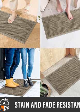 Sturdy Front Door Mat, Absorbent Muddy Dirt Resist Welcome Door Mats Outdoor Indoor, Stain and Fade Resistant, Non-Slip Rubber Backing Low Profile Doormat for Entryway, 30×17, Beige
