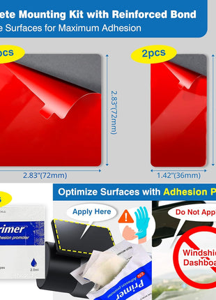4-Pack Double-Sided Adhesive Pads for Dash Cam Mount – Heat-Resistant High-Bond Replacement Tape – 2 Square & 2 Rectangular Pads for Windshield and Dashboard – Includes Adhesion Promoter