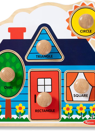 Melissa & Doug First Shapes Jumbo Knob Puzzle, Wooden Peg Puzzle for Toddlers, Educational Toy for Shape Recognition and Fine Motor Skills, Ages 1+