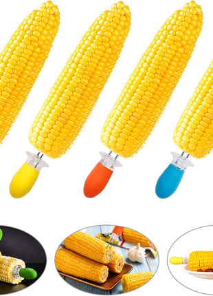 18 Pcs Stainless Steel Corn Cob Holders with Silicone Handle & Convenient Butter Spreading Tool
