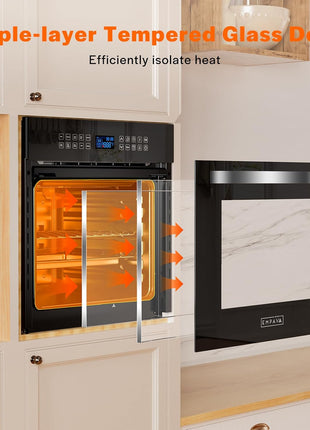 Empava 24 Inch Electric Single Wall Oven 10 Cooking Functions Deluxe 360? ROTISSERIE with Sensitive Touch Control in Silver Mirror Glass