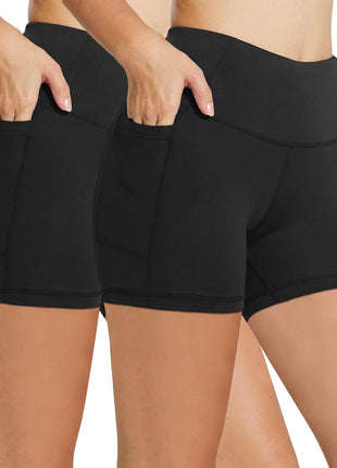 baleaf Shorts for Women Biker Workout Yoga Gym Spandex Running Volleyball Tummy Control Compression with Pockets 8 inch Black L