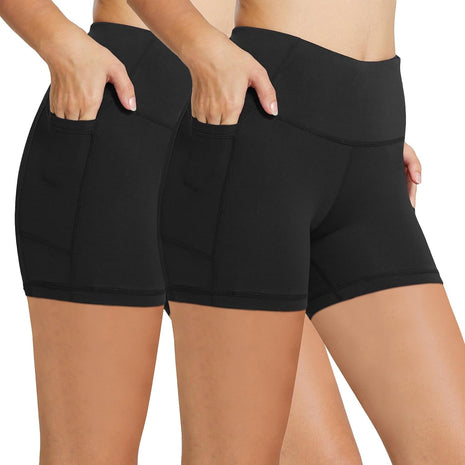 baleaf Shorts for Women Biker Workout Yoga Gym Spandex Running Volleyball Tummy Control Compression with Pockets 8 inch Black L