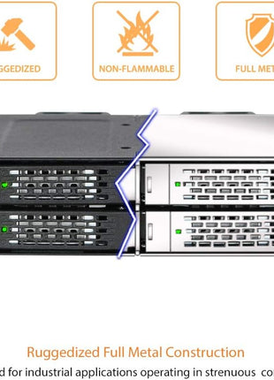 ICY DOCK 4 Bay 2.5 NVMe U.2/U.3 SSD PCIe 4.0 Rugged Mobile Rack Enclosure for 5.25" Bay (4 x Mini-SAS HD) | ToughArmor MB699VP-B