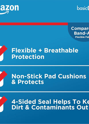 Amazon Basic Care Flexible Fabric Adhesive Bandages, XL (2 in x 4 in), Protection for All Skin Types, Flexible Stretch That Conform to Wounds, 10 Count