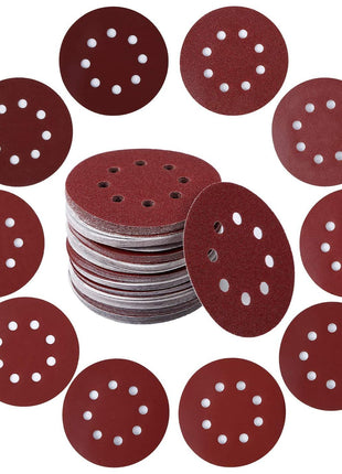100PCS 5 Inch 8 Holes Sanding Discs 60 120 240 400 600 800 1000 1200 1500 2000 Grit Sandpaper Sander Round Sand Paper (100pcs 60-2000 grit)