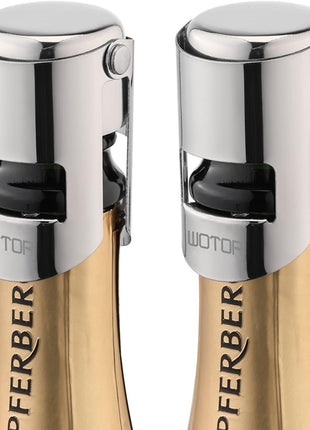 WOTOR Champagne Stoppers Stainless Steel, Prosecco Bottle Stopper with Food Grade Silicone, Reusable Champagne Cork & Saver, Leak proof Keep Fresh (Silver, 2 Pack)