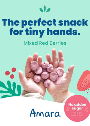 Amara Smoothie Melts - Mixed Red Berries - Baby Snacks Made With Fruits and Vegetables - Healthy Toddler Snacks For Your Kids Lunch Box - Organic Plant Based Yogurt Melts - 6 Resealable Bags