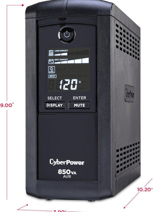 CyberPower CP850AVRLCD Intelligent LCD UPS Battery Backup | Surge Protector, 850VA/510W, 9 Outlets, AVR, Mini-Tower