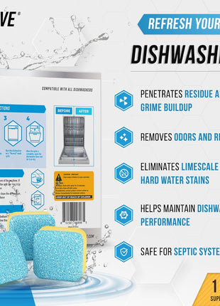 Dishwasher Cleaner And Deodorizer Tablets   24 Pack Deep Cleaning Descaler Pods for Dish Washer Machine, Heavy Duty, Septic Safe, Natural Limescale Remover, Calcium, Odor, Smell   12 Month Supply