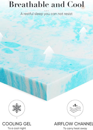 Memory Foam Mattress Topper Queen, 2 Inch Thick Gel Infused Bed Toppers for Queen Size Bed, Soft Mattress Pads for Sleeper Sofa, RV, Camper, CertiPUR US Certified, Blue