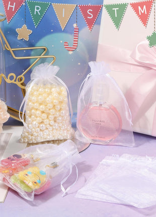 Hopttreely 100PCS Premium Sheer Organza Bags, White Wedding Favor Bags, 4x4.72 Jewelry Gift Bags for Party, Jewelry, Christmas, Festival, Bathroom Soaps, Makeup Organza, Wrapping Supplie