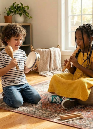 Stoie's Wooden Toddler Musical Instruments with Drum, Hand Bells, Flute, Maracas, Castanet, Tamburine, for Babies and Kids, Eco Friendly Montessori Educational Toy