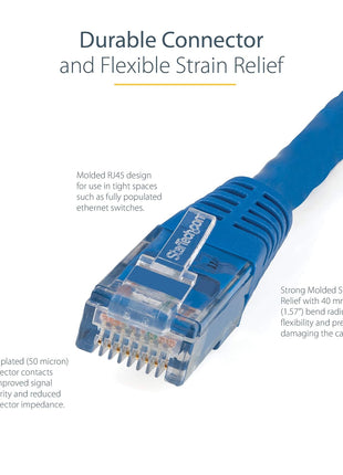 StarTech 7ft CAT6 Ethernet Cable - Blue CAT 6 Gigabit Ethernet Wire -250Mhz 100W PoE RJ45 UTP Molded Network Patch Cord with Strain Relief (C6PATCH7BL)