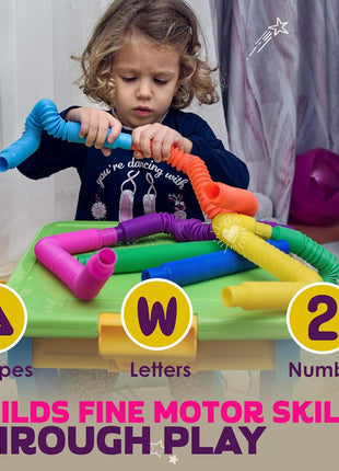 Nutty Toys Pop Tubes - Large 8-Pack Sensory Toys - Creative STEM Learning for Kids & Toddlers - Connect & Pop! Top ADHD Autism Fidget 2026, Best Boy & Girl Christmas Stocking Stuffers Gifts Idea