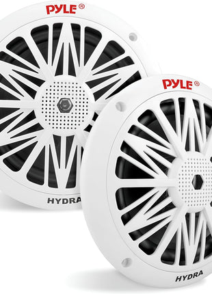 Pyle 6.5 Inch Dual Marine Speakers - 2 Way Waterproof and Weather Resistant Outdoor Audio Stereo Sound System with 200 Watt Power, Poly Carbon Cone and Butyl Rubber Surround - 1 Pair (White)