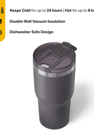 RTIC 30oz Essential Tumbler with Lid, Ceramic Lined, Graphite | Insulated, Stainless Steel Metal, Portable Travel Cup for Hot and Cold Drinks, Coffee, Car, Camping and Travel