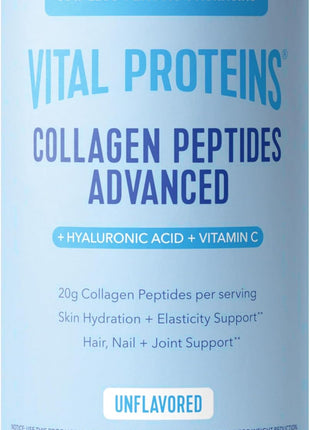 Vital Proteins Collagen Peptides Powder Advanced, Unflavored, 9.33oz | Hyaluronic Acid & Vitamin C, Supports Hair Skin & Nails, Collagen Peptides, 12 Servings