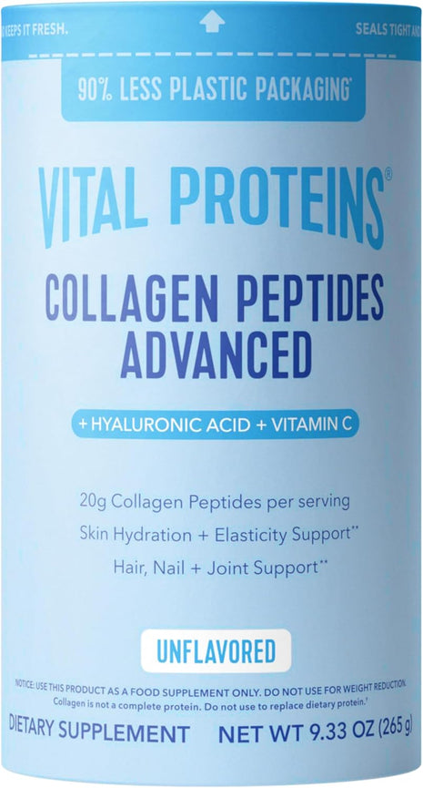 Vital Proteins Collagen Peptides Powder Advanced, Unflavored, 9.33oz | Hyaluronic Acid & Vitamin C, Supports Hair Skin & Nails, Collagen Peptides, 12 Servings