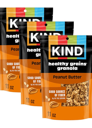 KIND Healthy Grains Granola, Peanut Butter Clusters, Healthy Snacks, Gluten Free, 100% Whole Grains, 10g Protein, 11oz, 3 Count