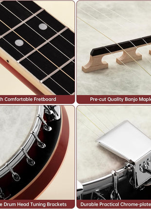 Kmise Banjo, 5 String Banjos with Remo Head Full Size 38 Inch Closed Back with Removable Resonator, Strings Pack, Finger Picks, Strap, Case, Tuner Set Accessories for Starter Adults Beginner Gift