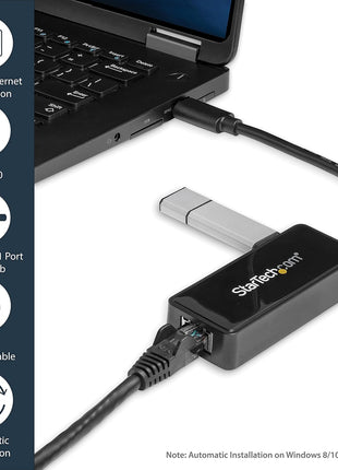 StarTech.com USB 3.0 Ethernet Adapter - USB 3.0 Network Adapter NIC with USB Port - USB to RJ45 - USB Passthrough (USB31000SPTB), Black, 0.7 inch x 1.4 inch x 5 inch x 5 inch