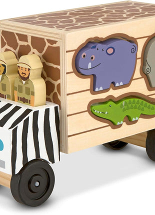 Melissa & Doug Animal Rescue Shape-Sorting Truck - Wooden Toy with 7 Animals and 2 Play Figures