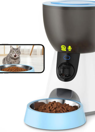 Ownpets Automatic Pet Feeder with Camera, 1304P HD Video with Night Vision, 2-Way Voice Interaction, 2.4G & 5G WiFi Food Dispenser with APP Control, 4L Timed Feeder for Cats and Dogs