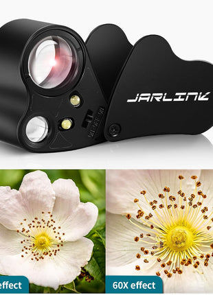 JARLINK 30X 60X Illuminated Jewelers Loupe Magnifier, Foldable Jewelry Magnifier with Bright LED Light for Gems, Jewelry, Coins, Stamps, etc