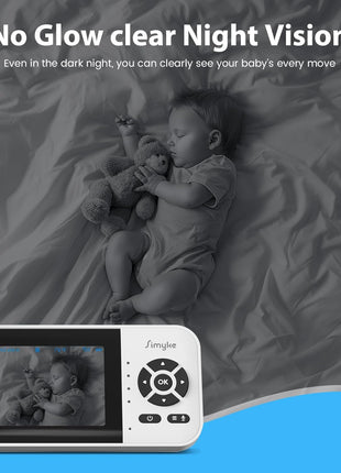 Simyke Smart Video Baby Monitor,2.8inch Display & 1080p Camera,WiFi/No WiFi Modes,Cry Detection,2-Way Audio Talk,VOX/ECO,Feeding Timer,Temperature Sensor,Night Vision,8 Lullabies, Supports 4 Cameras