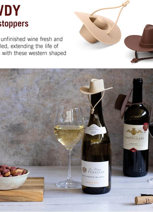 Monkey Business Howdy - 2-Pack Cowboy Hat Wine Stoppers – Fun Silicone Bottle Stoppers Keep Wine Fresh – Novelty Kitchen Gadgets & Cute Wine Accessories