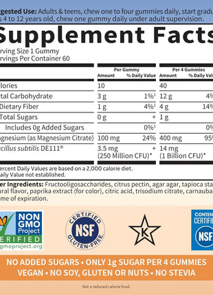 Garden of Life Magnesium Citrate Supplement Gummies with Prebiotics & Probiotics for Stress, Sleep & Recovery - Vegan, Gluten Free, Kosher, Non-GMO, No Added Sugars, Peach Flavor, 60 Count