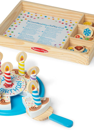 Melissa & Doug Birthday Party Cake - Wooden Play Food with Mix-n-Match Toppings and 7 Candles