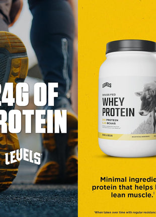 Levels Whey Protein Powder, No Artificial Ingredients, Vanilla Bean, 2LB | 24G of Protein, 5.4G BCAAs, Clean Ingredients, Hormone Free Dairy, No Fillers, No Added Sugar, No Junk