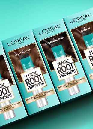 L'Oreal Paris Magic Root Rescue 10 Minute Root Hair Coloring Kit, Permanent Hair Color with Quick Precision Applicator, 100 percent Gray Coverage, 4 Dark Brown, 2 count
