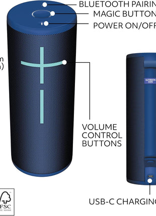 Ultimate Ears MEGABOOM 4 Portable Waterproof Bluetooth Speaker with Immersive 360-Degree Sound and Balanced Bass, Floating Speaker with 20-Hour Battery and 147ft (45m) Range - Blue