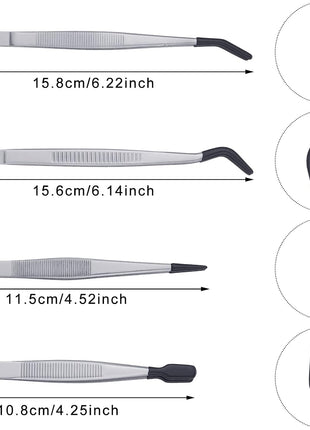 DragonflyDreams 4 Pieces Tweezers with Rubber PVC Coated Set, Straight Tip Tweezers Rubber Flat Tip Long Bent Tweezer for Crafts Stamps Beads Jewelry Tools (Rubber Tweezer)