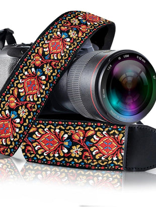 Camera Strap - Shoulder, Crossbody & Neck Camera Strap for Photographers, Fits All Cameras, Canon Nikon Sony Fujifilm, Padded Strap W/ Quick Release, Embroidered Cotton & Leather Ends, Blue
