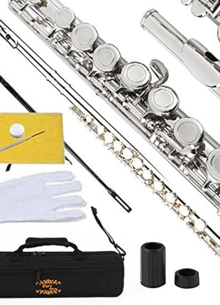 Glory Closed Hole C Flute With Case, Tuning Rod,Joint Grease and Cloth, Gloves, Nickel Siver