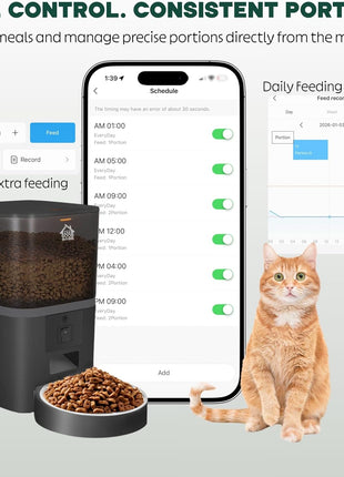 Automatic Cat Feeder with 1080P HD Camera Timed Dry Food Dispenser for Cats and Dogs, App Control, 6L Capacity, Portion Control, Scheduled Meals, Two-Way Audio