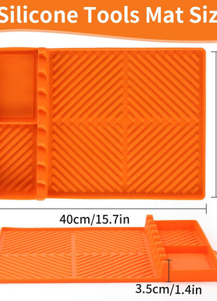 Silicone Tools Mat for Griddle Kitchen Cooking Baking Countertop-Side Shelf Spatula Mat with Drip Pad for Blackstone Weber Traeger Pit Boss Flat Top Grill Smoker- BBQ Accessories Gifts for Men(Orange)