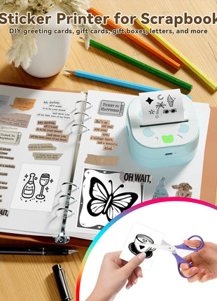 Sticker Printer, PrintPods Mini Printer, Bluetooth Portable Sticker Maker with 3 Rolls Paper, Print Pod Inkless Thermal Printer for iPhone, Impresora Portátil for Notes, Journal, DIY, Kids Gift