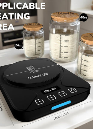 Sourdough Starter Warmer Mat - 24H Timer - Precise 1°F Thermostat Control (70-100°F) - Smart Memory Warming On/Off - Fits Jars Up to 40oz - Perfect for Home Baking (Moonlight White)