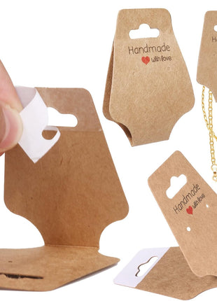 200PCS Bracelet Display Cards Necklace Holder Cards Self Adhesive Jewelry Packaging Selling Card for Small Business (Brown, 1.8x4.7 inches)