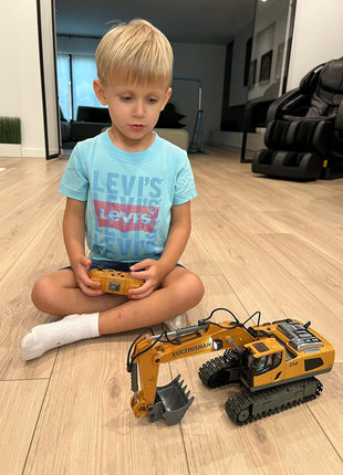 KIDMARKT Remote Control Excavator Toy for Boys | 11-Channel Metal Construction Truck with Lights, 2×1200mAh Batteries, 120-Min Playtime | RC Excavator Toys for Kids Ages 3-12, STEM Gift for Birthday